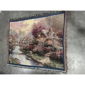 Thomas Kinkade Painter of Light Throw Blanket 58x47 Woven Fringed ~260423-WH 415